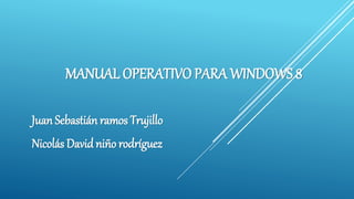 MANUAL OPERATIVO PARA WINDOWS 8
Juan Sebastián ramos Trujillo
Nicolás David niño rodríguez
 