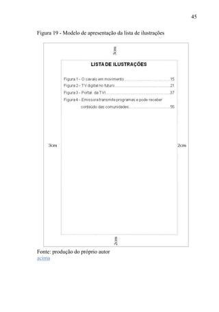 45
Figura 19 - Modelo de apresentação da lista de ilustrações
Fonte: produção do próprio autor
acima
 