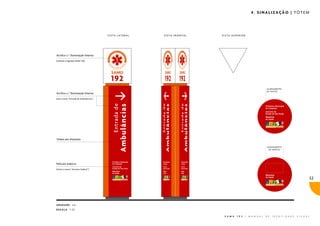 4. SINALIZAÇÃO | TÓTEM




                                          VISTA LATERAL   VISTA FRONTAL   VISTA SUPERIOR




Acrílico c/ Iluminação Interna
(símbolo e logotipo SAMU 192)




                                                                                                               �����������
                                                                                                               ���������
Acrílico c/ Iluminação Interna
(seta e texto “Entrada de Ambulâncias”)




Tótem em Alumínio

                                                                                                                �����������
                                                                                                                 ���������




Película Adesiva
(textos e marca “Governo Federal”)



                                                                                                                                                     32




UNIDADE cm
ESCALA 1:25

                                                                           S A M U   1 9 2   |   M A N U A L   D E   I D E N T I D A D E   V I S U A L
 