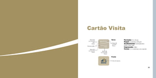 Cartão Visita
Baskerville
6 pt semi bold
italic
Branco
Elemento gráfico
Baskerville
6 pt semi bold
Branco

Bruno Mendonça
Corretor

bruno@imarq.com.br
11 4419-6044
11 97383-5813

Verso
Baskerville
8 pt Bold
Branco

Formato: 35 x 30 mm
Papel: Couchê fosco 300 g/m²
Acabamento: Laminação fosca

frente e verso; refile
Impressão: Offset
Cores: 2 x 1 sendo duas cores especiais

Baskerville
5 pt semi bold
Branco

Frente
Marca da empresa

76

77

 