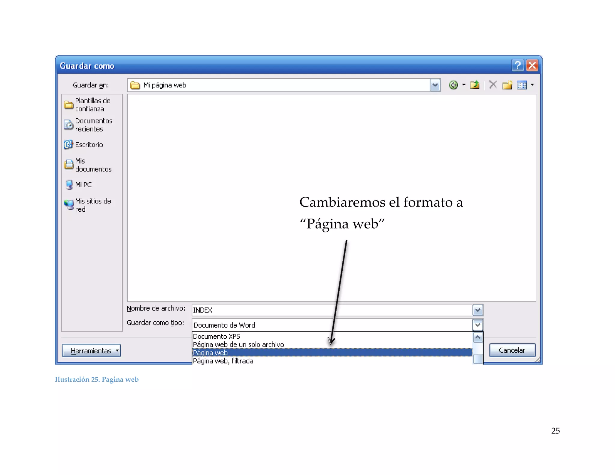 Cambiaremos el formato a
“P{gina web”

Ilustración 25. Pagina web

25

 