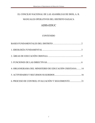 Manual para el Departamento de Educación Cristiana



                    BASES FUNDAMENTALES DEL DISTRITO

         VISIÓ...