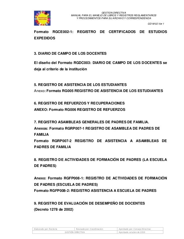 manual para el manejo de libros y registros reglamentarios y procedim