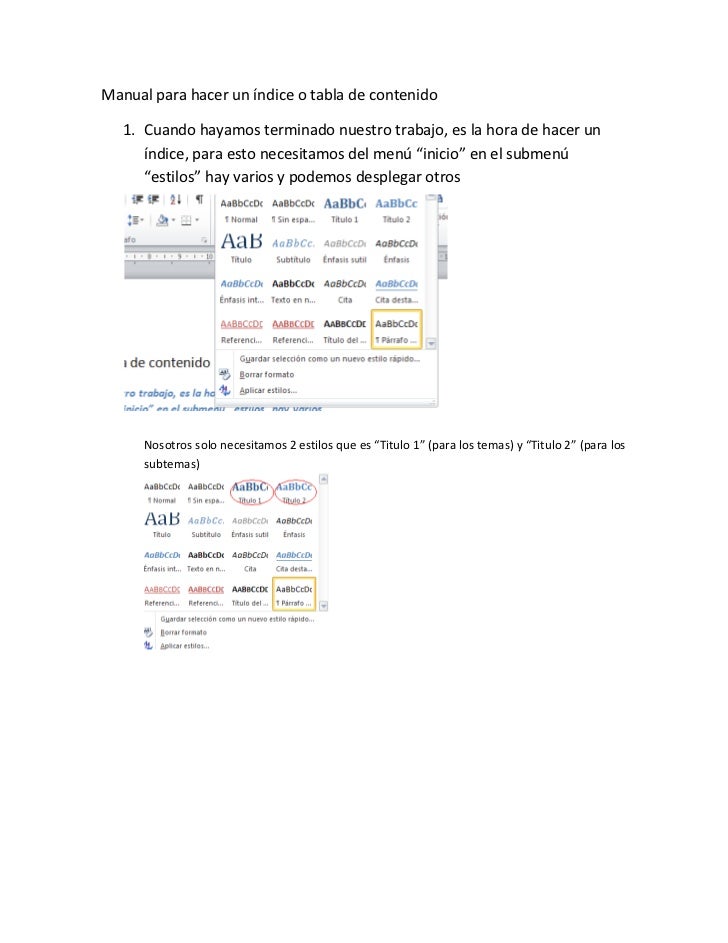 Manual Para Hacer Un Indice O Tabla De Contenido