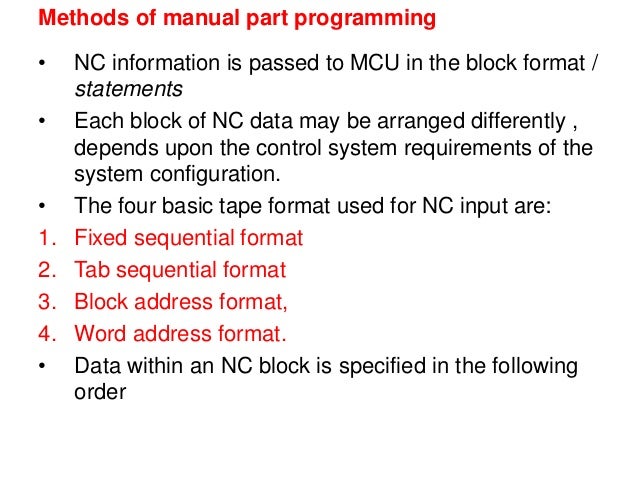 Manual part programming