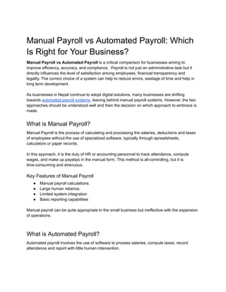 Worksheet 1a For Automated Payroo System.pdf Manual Payroll vs Automated Payroll: What’s Best for Businesses? | PDF