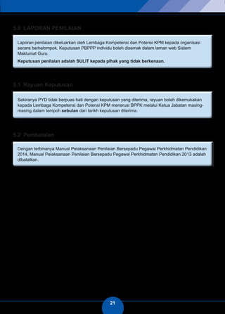 21 
5.0 LAPORAN PENILAIAN 
5.1 Rayuan Keputusan 
5.2 Pembatalan 
 