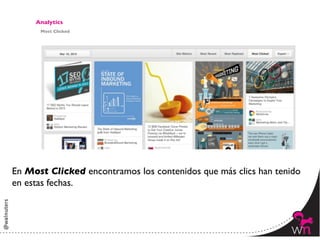 Analytics	

      Most Clicked	





En Most Clicked encontramos los contenidos que más clics han tenido
en estas fechas. 	




                                                                 156	
  
 
