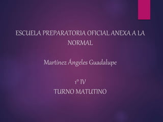 ESCUELA PREPARATORIA OFICIAL ANEXA A LA
NORMAL
Martínez Ángeles Guadalupe
1° IV
TURNO MATUTINO
 