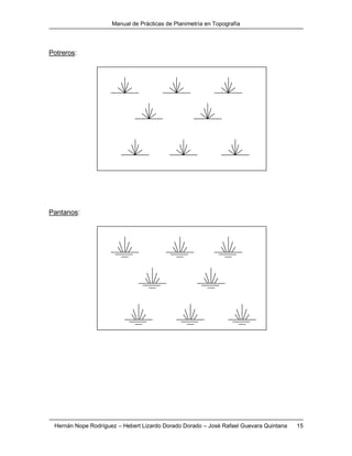 Manual de Prácticas de Planimetría en Topografía
Hernán Nope Rodríguez – Hebert Lizardo Dorado Dorado – José Rafael Guevara Quintana 15
Potreros:
Pantanos:
 