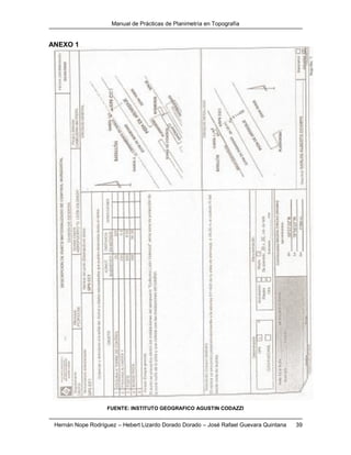 Manual de Prácticas de Planimetría en Topografía
Hernán Nope Rodríguez – Hebert Lizardo Dorado Dorado – José Rafael Guevara Quintana 39
ANEXO 1
FUENTE: INSTITUTO GEOGRAFICO AGUSTIN CODAZZI
 