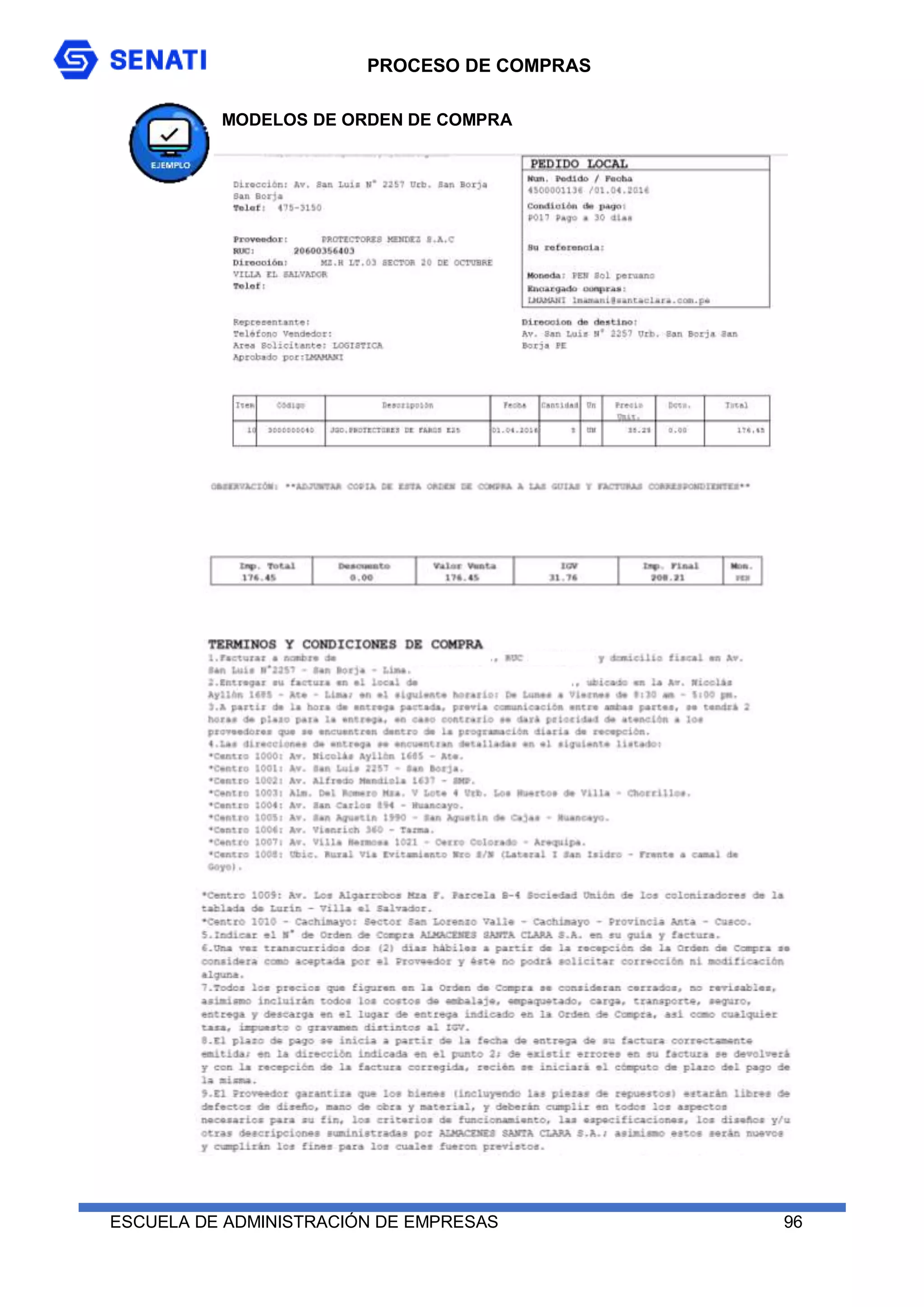 PROCESO DE COMPRAS
ESCUELA DE ADMINISTRACIÓN DE EMPRESAS 96
MODELOS DE ORDEN DE COMPRA
 