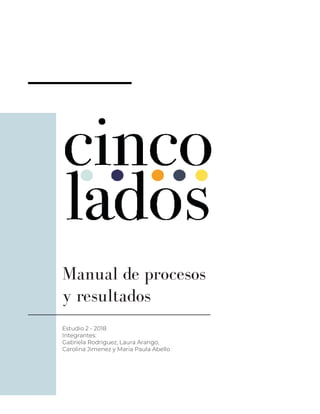 Manual de procesos
y resultados
Estudio 2 - 2018
Integrantes:
Gabriela Rodriguez, Laura Arango,
Carolina Jimenez y Maria Paula Abello
 
