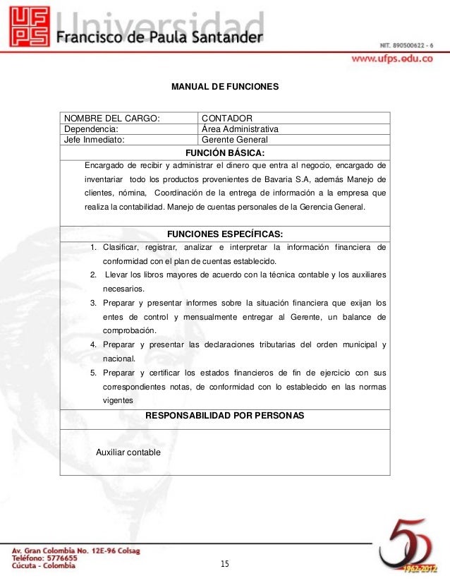 Manual de funciones de un auxiliar contador Manual de funciones de un auxiliar contador