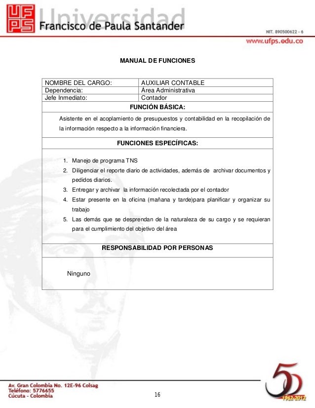 Manual de funciones de un auxiliar contador Manual de funciones de un auxiliar contador