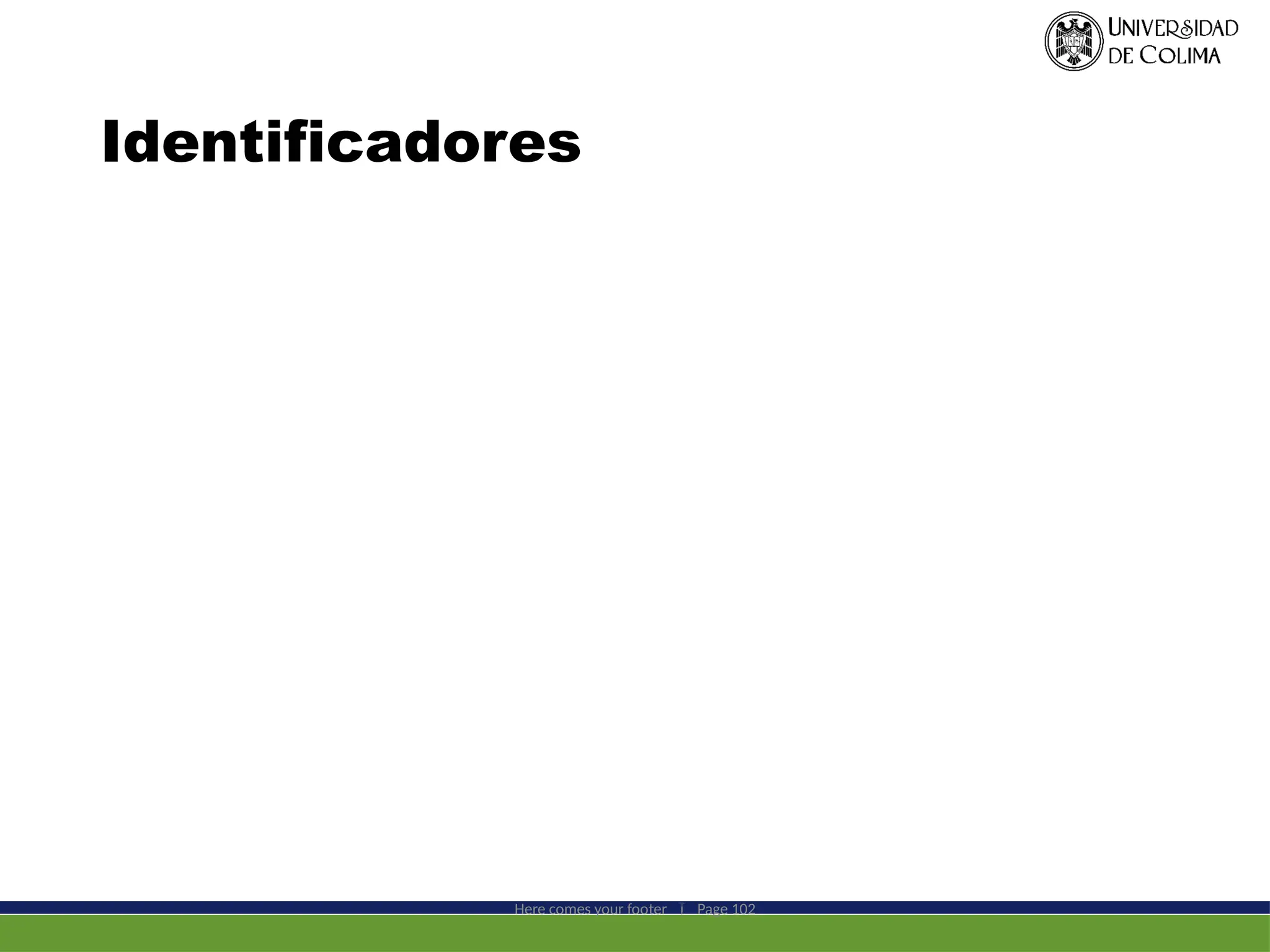 Identificadores
Here comes your footer  Page 102
 