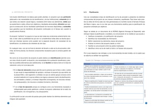 b) GESTIÓN DEL PROYECTO                                                                          b.1)      Planificación


     Una buena identificación es básica para poder plantear un proyecto que sea pertinente               Una vez completada la fase de identificación se ha de proceder a presentar los distintos
     (adecuado a las necesidades de los beneficiarios y de las instituciones), coherente (en el          componentes del proyecto de una manera coherente y equilibrada. Para hacer esto posi-
     que exista una relación causal lógica y necesaria entre todos sus elementos), viable (que           ble se utiliza de forma cada vez más generalizada en el ámbito social el llamado Enfoque
     se pueda llevar a cabo), eficaz (con objetivos y resultados alcanzables), eficiente (que ase-       del Marco Lógico, que no es más que una herramienta analítica para la planificación de
     gure la consecución de los resultados optimizando los recursos disponibles) y sostenible            proyectos orientada por objetivos.
     (que garantice que los beneficios del proyecto continuarán en el tiempo aún cuando la
     ayuda externa finalice).                                                                            Según se señala en un documento de la NORAD (Agencia Noruega de Desarrollo)1 este
                                                                                                         enfoque mejora la planificación, al análisis y la comunicación en la medida en que ayuda a:
     El proyecto “perfecto” es aquel en el que se dan todas las condiciones anteriormente cita-             • Clarificar el propósito y la justificación del proyecto.
     das, si bien cabe la posibilidad de que aún no cumpliéndose todas ellas se decida ejecu-               • Identificar las necesidades de información.
     tarlo por diversas razones como pueden ser la especial situación de necesidad de los                   • Definir claramente los elementos claves del proyecto.
     beneficiarios o la existencia de intereses de otro tipo.                                               • Analizar el entorno del proyecto desde un inicio.
                                                                                                            • Facilitar la comunicación entre las partes implicadas.
     En cualquier caso, una vez se tome la decisión de llevarlo a cabo se ha de proceder a deli-            • Identificar cómo se ha de medir el éxito o el fracaso del proyecto.
     mitar, de forma precisa, los diversos componentes necesarios para la correcta gestión del
     mismo.                                                                                              Por lo que respecta a las ventajas y a los inconvenientes de este modelo, en el cuadro que
                                                                                                         se adjunta se señalan las siguientes:
     Así como en el documento de proyecto la parte relativa a la Identificación permite cono-
     cer más a fondo el perfil, la situación y las necesidades de la población beneficiaria y plan-        Cuadro 2.5. Ventajas e inconvenientes del EML
     tear las posibles alternativas para satisfacerlas, la de Gestión es básica tanto en la fase de
                                                                                                         VENTAJAS                                                 INCONVENIENTES
     valoración como en la de ejecución.
                                                                                                         - Asegura que se plantean las preguntas fundamen-
                                                                                                                                                                  - Puede convertirse en un modelo algo rígido cuando
                                                                                                         tales y que se analizan las debilidades posibilitando
                                                                                                                                                                  se elevan a absolutos los objetivos y los factores
         • En la fase de valoración porque permite que la persona que la lleva a cabo y sobre            una información de mayor calidad a quien ha de
                                                                                                                                                                  externos especificados al comienzo.
                                                                                                         tomar las decisiones.
           la que recae la responsabilidad de aprobar o rechazar el proyecto (ya sea dentro de
                                                                                                                                                                  - Se trata sólo de una herramienta entre las muchas
           la propia ESAL o del organismo o entidad a la que se solicita apoyo) conozca cómo             - Guía el análisis sistemático y lógico de los elemen-
                                                                                                                                                                  que se pueden utilizar durante la preparación, ejecu-
                                                                                                         tos claves interrelacionados que constituyen un pro-
           se prevé realizarlo en lo que se refiere a los logros a alcanzar (matriz de planificación),   yecto bien diseñado.
                                                                                                                                                                  ción y evaluación del proyecto y no sustituye al análi-
                                                                                                                                                                  sis profundo del grupo beneficiario.
           las actividades a realizar y el tiempo disponible (cronograma), los recursos necesa-
                                                                                                         - Mejora la planificación al resaltar los lazos que exis- - Requiere un dominio del enfoque de todos aquellos
           rios (presupuesto) y los recursos a emplear (humanos y técnicos).                             ten entre los elementos del proyecto y los factores       que van a participar activamente en cualquiera de las
                                                                                                         externos.                                                 fases del proyecto.
         • Y en la fase de ejecución porque se configura como una herramienta necesaria e                - Facilita el entendimiento común y una mejor comu-
                                                                                                         nicación entre los que toman las decisiones, los res-
           indispensable para poder gestionar o pilotar el proyecto valiéndose de la matriz de




                                                                                                                                                                                                                            Fuente: NORAD
                                                                                                         ponsables y las demás partes involucradas en el pro-
           planificación, los cronogramas y los presupuestos.                                            yecto.
                                                                                                         - La administración y la dirección se benefician de
     A continuación se dan una serie de pautas para poder diseñar los distintos elementos que            procedimientos normalizados para recoger y evaluar
                                                                                                         la información.
     integran este apartado:
                                                                                                         - Asegura la continuidad del enfoque cuando se sus-
                                                                                                         tituye al personal original del proyecto.
74                                                                                                                                                                                                                                          75
 