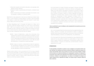 • Desarrollar programas de formación adecuados a las especiales carac-
                                                                                              En la Convocatoria de “Ayudas a Proyectos de Creación o Fomento de Empleo
                terísticas de estos colectivos.
                                                                                              para Personas con Discapacidad y Colectivos en Situación de Desigualdad o en
             • Establecer medidas complementarias de formación y orientación socio-
                                                                                              Riesgo” de la Obra Social de Caja Madrid se distinguen los proyectos en base a
                laboral.
                                                                                              dos tipologías: proyectos de actividades y proyectos de infraestructuras. Dentro
             - Diseñar intervenciones en el entorno sociofamiliar de los jóvenes, cuan-
                                                                                              de los primeros se incluyen la creación de Centros Especiales de Empleo y/o
                do supongan un obstáculo a la inserción laboral.
                                                                                              Cooperativas de Iniciativa Social, creación de nuevos puestos de trabajo para
                                                                                              personas con discapacidad en Centros Especiales de Empleo (C.E.E.) o en
      Basándonos en esta clasificación es claro que una entidad cuyo colectivo bene-
                                                                                              Cooperativas de Iniciativa Social ya existentes y cursos de formación que a su
      ficiario no sean los jóvenes no podrá presentar un proyecto a esta convocatoria,
                                                                                              finalización contemplen compromiso firme y formal de contratación. Los proyec-
      como tampoco lo podrá hacer aquella entidad cuyo proyecto no pueda englo-
                                                                                              tos de infraestructuras se deberán dirigir a la construcción, reforma, equipamien-
      barse en alguno de los tipos enunciados.
                                                                                              to e instalaciones y adquisición de este tipo de Centros o para la renovación y
                                                                                              actualización de sus equipos.
      Las Bases Reguladoras para la “Concesión de Ayudas en el Marco de la
      Subvención Global del Programa Operativo de Lucha Contra la Discriminación
                                                                                           Cabe la posibilidad de que en las Bases se citen expresamente los proyectos que se exclu-
      (2000 – 2006)” de la Fundación Luis Vives recoge en su artículo 3 las acciones
                                                                                           yen de la convocatoria.
      financiables que han de redundar siempre en la mejora de la eficacia de la actua-
      ción en inserción laboral de colectivos desfavorecidos o en la creación o poten-
                                                                                              Así, en la Convocatoria Pública de Subvenciones de la Concejalía de Gobierno de
      ciación de redes, distinguiendo entre dos tipos de medidas.
                                                                                              Empleo y Servicios al Ciudadano del Ayuntamiento de Madrid se establece la
                                                                                              exclusión de las subvenciones desatinadas a inversiones en Servicios de Atención
             Medida 1: Apoyo al fortalecimiento y mejora de las estructuras de las
                                                                                              Social Especializada, los estudios, las investigaciones y las publicaciones.
                organizaciones, donde se incluyen actividades de investigación, de sen-
                sibilización y fomento del voluntariado, de actualización de conocimien-
                                                                                              En la Convocatoria de la Obra Social de Caja Madrid se indica claramente que la
                to de los responsables del proceso de toma de decisiones en las orga-
                                                                                              ayuda que en su caso pudiese conceder no se puede destinar, en ningún caso, a
                nizaciones, de formación de personal técnico de las ONG, de edición
                                                                                              cubrir los gastos corrientes de mantenimiento o funcionamiento genéricos de la
                de publicaciones o de desarrollo de nuevas tecnologías.
                                                                                              entidad solicitante, ni tampoco a la construcción, acondicionamiento, reforma o
                                                                                              equipamiento de su sede.
             Medida 2: Apoyo a la creación y mantenimiento de redes de organizacio-
                nes, financiándose investigaciones de la situación de los colectivos de
                                                                                           b) Beneficiarios
                un sector específico, realización de seminarios y encuentros, desarrollo
                de redes telemáticas o edición de publicaciones.
                                                                                           En este apartado se especifica el colectivo al que va dirigido la convocatoria siendo nece-
                                                                                           sario distinguir entre aquellas que financian proyectos finalistas y aquellas que apoyan pro-
      Después de leer el artículo 3 de la convocatoria de la FLV en el que se especifi-
                                                                                           yectos instrumentales. Dentro de los primeros se incluyen las acciones dirigidas a trabajar,
      can las acciones financiables, una ONG que tenía intención de presentar un pro-
                                                                                           de forma directa con colectivos afectados por la desigualdad, la pobreza, la marginación y
      yecto para la integración de personas con discapacidad mediante el diseño de iti-
                                                                                           la exclusión social. Dentro de los segundos se encuadran las acciones con las que se trata
      nerarios de inserción, decide no hacerlo al darse cuenta de que en esta convo-
                                                                                           de reforzar y fortalecer a las organizaciones y sus redes con la finalidad de conseguir una
      catoria no se financian proyectos finalistas.
                                                                                           mejora sustancial de su capacidad de trabajo y de impacto sobre la inserción laboral de
                                                                                           estos colectivos.

124                                                                                                                                                                                        125
 