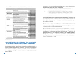 La ONG ha de tomar conciencia de la importancia que tiene la correcta cumplimentación
         Cuadro 3.5. Preguntas básicas a responder al analizar una convocatoria
                                                                                                    de este formulario debido a dos razones fundamentales:
                                                                                                       1º.-      La presentación del proyecto en formato distinto al establecido es
                                                                                                                 causa suficiente para la desestimación de la solicitud.
                                                                                                       2º.-      El formulario contiene la información en la que va a basar el financiador
                                                                                                                 su decisión de apoyo dentro de un marco competitivo dada la escasez
                                                                                                                 de recursos disponibles y el elevado número de proyectos que se pre-
                                                                                                                 sentan a cada convocatoria.


                                                                                                    En el capítulo 2 de este mismo libro se profundizó en todo lo relativo a la formulación de
                                                                                                    proyectos por lo que en este apartado tan sólo se va a hacer un análisis comparativo de
                                                                                                    los formularios utilizados por distintas entidades con la finalidad de detectar sus principa-
                                                                                                    les semejanzas y diferencias.


                                                                                                    En cualquier caso es preciso comenzar afirmando que si el proyecto ha sido formulado de
                                                                                                    forma correcta y previa a la apertura de la convocatoria, su adecuación posterior a un for-
                                                                                                    mato específico será una tarea relativamente sencilla.


                                                                                                    Para hacer el análisis comparativo se han seleccionado cuatro formularios de convocato-
                                                                                                    rias para la inserción laboral de colectivos en riesgo de exclusión de agentes de distinta
                                                                                                    naturaleza como son el Ministerio de Trabajo y Asuntos Sociales, el Ayuntamiento de
                                                                                                    Madrid, la Fundación Luis Vives (Fondo Social Europeo) y la Obra Social de Caja Madrid.
                                                                                                    A continuación se acompaña un cuadro en el que se han señalado los distintos elementos
                                                                                                    que integran cada uno de los formularios para, posteriormente, extraer una serie de con-
                                                                                                    clusiones que puedan ser de utilidad.



      Fuente: Elaboración propia



       3.2.3.- LA IMPORTANCIA DEL FORMULARIO EN LA PRESENTACIÓN
         DE UN PROYECTO A UNA CONVOCATORIA DE SUBVENCIONES

      La mayoría de las entidades y organismos que conceden subvenciones para proyectos de
      inserción laboral de colectivos en riesgo de exclusión o para otros proyectos de índole
      social, exigen que las solicitudes se formalicen en un modelo específico obligando al soli-
      citante a adaptar el proyecto ya formulado a un formato definido, que es propio para cada
      entidad u organismo.

134                                                                                                                                                                                                 135
 