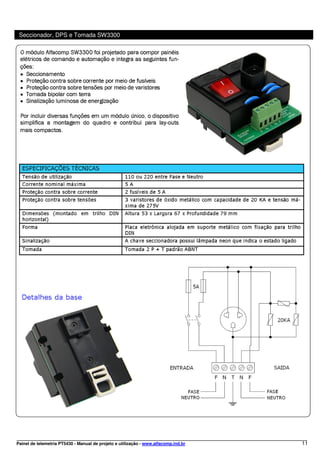 Seccionador, DPS e Tomada SW3300




Painel de telemetria PT5430 - Manual de projeto e utilização - www.alfacomp.ind.br   11
 