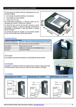 Iluminador de painel e chave fim de curso SW3301




Painel de telemetria PT5430 - Manual de projeto e utilização - www.alfacomp.ind.br   12
 