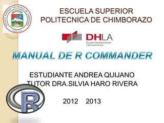 ESCUELA SUPERIOR
   POLITECNICA DE CHIMBORAZO




 ESTUDIANTE ANDREA QUIJANO
TUTOR DRA.SILVIA HARO RIVERA

         2012   2013
 