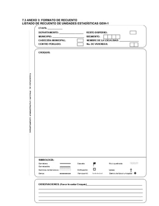 7.3 ANEXO 3: FORMATO DE RECUENTO
LISTADO DE RECUENTO DE UNIDADES ESTADÍSTICAS GEIH-1
 