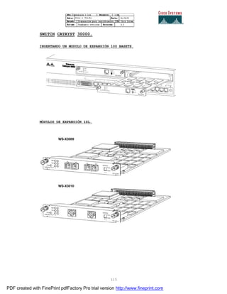 115
SWITCH CATAYST 30000.
INSERTANDO UN MODULO DE EXPANSIÓN 100 BASETX.
MÓDULOS DE EXPANSIÓN ISL.
PDF created with FinePrint pdfFactory Pro trial version http://www.fineprint.com
 