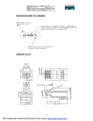 23
ESPECIFICACIONES DE CABLEADO
CONECTOR RJ-45
PDF created with FinePrint pdfFactory Pro trial version http://www.fineprint.com
 