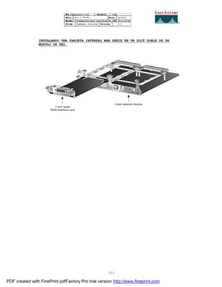353
INSTALANDO UNA TARJETA INTERFAZ WAN SERIE EN UN SLOT DOBLE DE UN
MODULO DE RED.
PDF created with FinePrint pdfFactory Pro trial version http://www.fineprint.com
 