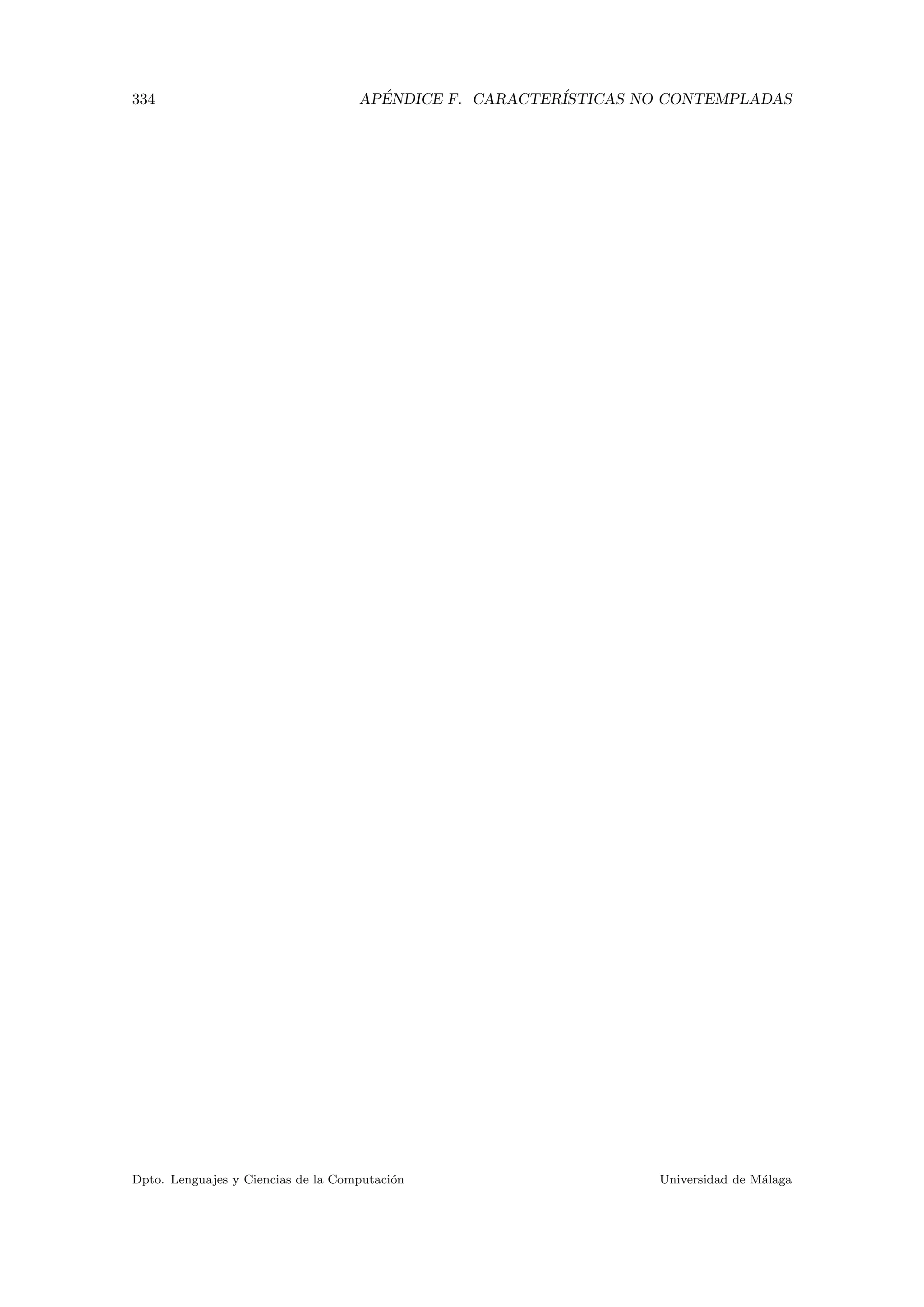 334 AP´ENDICE F. CARACTER´ISTICAS NO CONTEMPLADAS
Dpto. Lenguajes y Ciencias de la Computaci´on Universidad de M´alaga
 