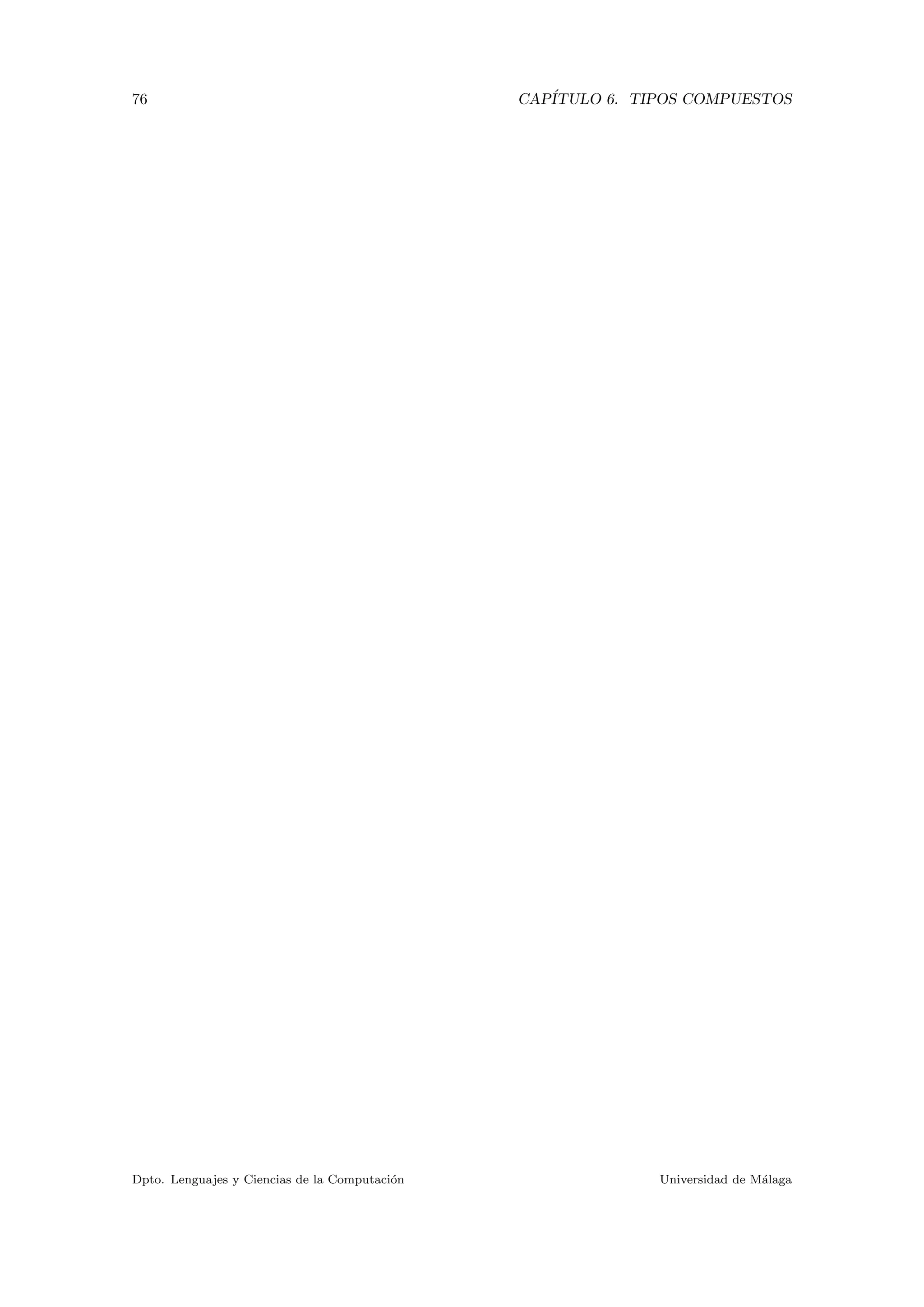 76 CAP´ITULO 6. TIPOS COMPUESTOS
Dpto. Lenguajes y Ciencias de la Computaci´on Universidad de M´alaga
 