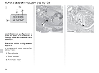 6.4
PLACAS DE IDENTIFICACIÓN DEL MOTOR
Las indicaciones que figuran en la
placa del motor o en la etiqueta A
deberán figurar en todas sus cartas
o pedidos.
Placa del motor o etiqueta del
motor A
el emplazamiento puede variar en fun-
ción del motor.
1 Tipo del motor.
2 Índice del motor.
3 Número del motor.
A
1
3
2
A
A
 
