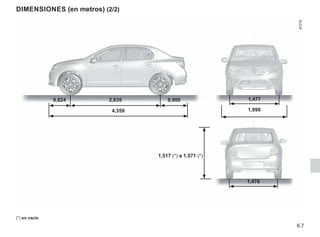 6.7
DIMENSIONES (en metros) (2/2)
0,824 2,635 0,900
4,359
1,477
1,998
1,476
1,517 (*) a 1,571 (*)
(*) en vacío
 