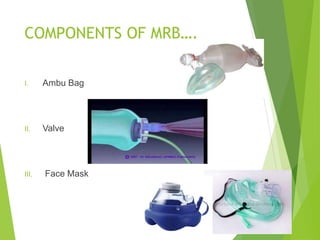 COMPONENTS OF MRB….
I. Ambu Bag
II. Valve
III. Face Mask
 