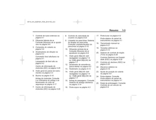 Black plate (3,1)Chevrolet S10 Owner's Manual (GMSA-Localizing-Brazil-8064898) - 2015 -
crc - 7/29/14
Resumo 1-3
Controle de luzes externas na
página 6-1
Difusores de ar ajustá-
veis na página 8-8
Comandos do volante na
página 5-9
Sinalizadores de direção na
página 6-3
Comutador farol alto/baixo na
página 6-1
Lampejador de farol alto na
página 6-2
Centro de informação do
motorista (DIC) na página 5-26
Visão geral do painel de instru-
mentos na página 5-3
Buzina na página 5-10
Luz indicadora do airbag e do
tensionador do cinto de
segurança na página 5-17
Centro de informação do
motorista (DIC) na página 5-26
Porta-luvas na página 4-2
Porta-objetos do painel de
instrumentos na página 4-1
Transmissão manual na
página 9-21
Tomadas elétricas na
página 5-12
Sistema de controle de tração
(TCS) na página 9-28
Controle Eletrônico de Estabili-
dade (ESC) na página 9-29
Controle em declives (HDC) na
página 9-30
Alavanca seletora na
página 9-18
Ajuste de posição do volante
na página 5-9
Porta-objetos do painel de
instrumentos na página 4-1
Controle de um veículo na
página 9-4
Controle de velocidade de
cruzeiro na página 9-32
Limpador/lavador do
para-brisa na página 5-10
Difusores de ar
ajustáveis na página 8-8
Visão geral (
) na
Sinalizador de advertência
(pisca-alerta) na página 6-2
Hodômetro na página 5-13
Visão geral (
) na
Sistema de airbags dianteiros
na página 3-14
Porta-copos na página 4-3
MY15_S10_52097291_POR_20141105_v0.5
 
