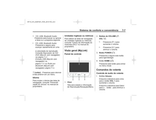 Black plate (7,1)Chevrolet S10 Owner's Manual (GMSA-Localizing-Brazil-8064898) - 2015 -
crc - 7/29/14
Sistema de conforto e conveniência 7-7
/ (voltar):
Idioma
“
”
Unidades inglesas ou métricas
Visão geral (MyLink)
Painel de controle
Visor
Botões de VOLUME (y
VOL z)
. y
. z
Botão POWER (})
HOME (F)
Comandos do volante
Controle de áudio do volante
. Volume
VOL +
‒
.
.
Reprodutor de CD/
DVD ( )
na página 7-
Entrada USB (
) na
página 7- Áudio por
Bluetooth (
) página 7-
MY15_S10_52097291_POR_20141105_v0.5
 