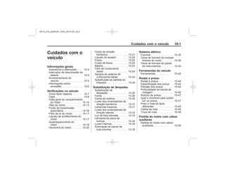 Black plate (1,1)Chevrolet S10 Owner's Manual (GMSA-Localizing-Brazil-8064898) - 2015 -
crc - 7/29/14
Cuidados com o veículo 10-1
Cuidados com o
veículo
Informações gerais
Verificações no veículo
Substituição de lâmpadas
Sistema elétrico
Ferramentas do veículo
Rodas e pneus
Partida do motor com cabos
auxiliares
MY15_S10_52097291_POR_20141105_v0.5
 