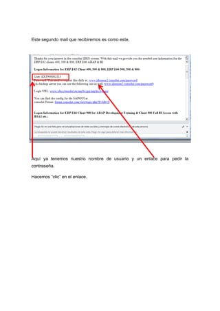 Este segundo mail que recibiremos es como este,
Aquí ya tenemos nuestro nombre de usuario y un enlace para pedir la
contraseña.
Hacemos “clic” en el enlace.
 