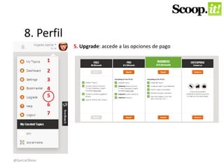 8. Perfil 
1 
2 
3 
4 
5 
6 
7 
5. Upgrade: accede a las opciones de pago 
@GarciaOKean 
 