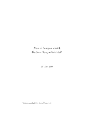 Manual Senayan versi 3
Berdasar Senayan3-stable8
1
20 Maret 2009
1
ditulis dengan LYX 1.5.6 di atas Ubuntu 8.10
 