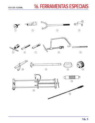 16. FERRAMENTAS ESPECIAIS
16.1
CG125-125ML
1 2 3 4
5 6 8 9
10
15
14
16
11 12 13
7
 