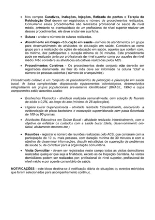 6H D JHVWDQWH WLYHU WRPDGR D ~OWLPD GRVH Ki PDLV GH 
DQRV GHYH UHFHEHU XPD GRVH GH UHIRUoR $QRWDU QR FDPSR 5 D GDWD HP TXH R UHIRUoR IRL GDGR

(VWDGR QXWULFLRQDO  os campos de 1 a 9 correspondem aos meses de gestação. Em cada
visita, no campo correspondente ao mês da gestação, anotar as letras ' (desnutrida) e 1
(nutrida) para registrar o estado nutricional da gestante.

2 HVWDGR QXWULFLRQDO SRGH VHU DYDOLDGR DWUDYpV GD ³FXUYD SHVR [ LGDGH JHVWDFLRQDO´ TXH FRQVWD GR FDUWmR
GD JHVWDQWH RX DWUDYpV GD ILWD EUDTXLDO $ JHVWDQWH QmR GHYH SHUGHU SHVR H VH LVVR RFRUUHU GHYH VHU
RULHQWDGD D DQWHFLSDU R UHWRUQR DR SUpQDWDO

'DWD GD FRQVXOWD GH SUpQDWDO  os campos de 1 a 9 correspondem aos meses de gestação.
Em cada visita, no campo correspondente ao mês da gestação, anotar a data em que a
gestante realizou consulta de pré-natal com médico ou enfermeiro. Quando existe segurança
de que a consulta aconteceu, mas por qualquer motivo desconhece-se a data, marcar um X.

RQVLGHUH FRPR ³FRQVXOWD GH SUpQDWDO´ DTXHOD UHDOL]DGD SRU PpGLFR RX HQIHUPHLUR
GLUHWDPHQWH UHODFLRQDGD FRP D JHVWDomR HP TXDOTXHU XQLGDGH GH VD~GH
 