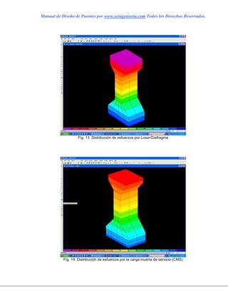 Manual de Diseño de Puentes por www.ssingenieria.com Todos los Derechos Reservados.
Fig. 13 Distribución de esfuerzos por Losa+Diafragma
Fig. 14 Distribución de esfuerzos por la carga muerta de servicio (CMS)
 