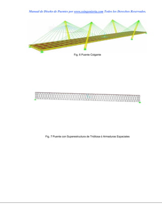 Manual de Diseño de Puentes por www.ssingenieria.com Todos los Derechos Reservados.
Fig. 6 Puente Colgante
Fig. 7 Puente con Superestructura de Tridilosa ó Armaduras Espaciales
 
