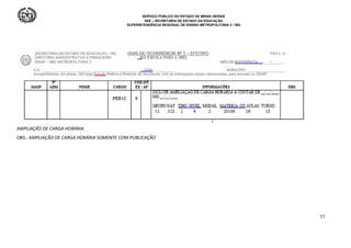 SERVIÇO PÚBLICO DO ESTADO DE MINAS GERAIS
SEE – SECRETARIA DE ESTADO DA EDUCAÇÃO
SUPERINTENDÊNCIA REGIONAL DE ENSINO METROPOLITANA C / MG
53
AMPLIAÇÃO DE CARGA HORÁRIA.
OBS.: AMPLIAÇÃO DE CARGA HORÁRIA SOMENTE COM PUBLICAÇÃO
 