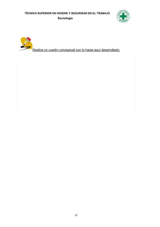 TÉCNICO SUPERIOR EN HIGIENE Y SEGURIDAD EN EL TRABAJO
                     Sociología




    Realice un cuadro conceptual con lo hasta aquí desarrollado:




                                  42
 