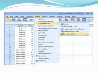 Click Analyze > Compare Means > One-Way ANOVA... on the top menu as shown below.
 