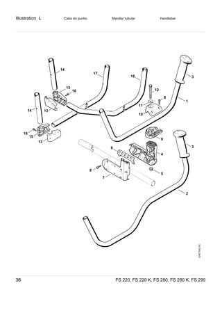Illustration L
FS 220, FS 220 K, FS 280, FS 280 K, FS 29036
Cabo do punho Manillar tubular Handlebar
3
3
1
2
9
4
5
7
8
13
13
6
11
10
8
12
14
15
16
14
15
16
17
18
324ET052SC
 