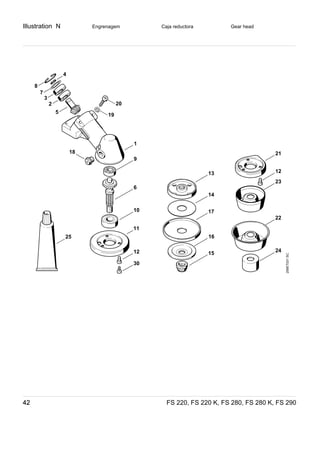 Illustration N
FS 220, FS 220 K, FS 280, FS 280 K, FS 29042
Engrenagem Caja reductora Gear head
256ET031SC
11
1
18
12
10
6
9
20
19
5
2
3
4
7
8
21
22
23
1213
14
15
17
1625
24
30
 